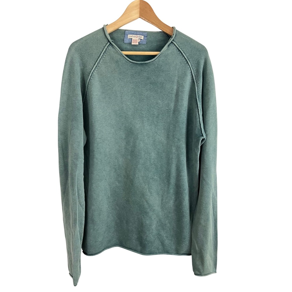 Carbon2Cobalt Men Green Room Light Sweater Size Large Green Cotton Raglan Sleeve